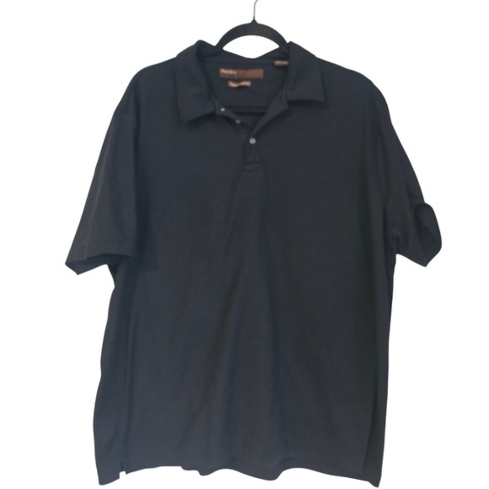 Perry Ellis Travel Luxe Polo Shirt Men's XXL Black Short Sleeve Button‎ Up